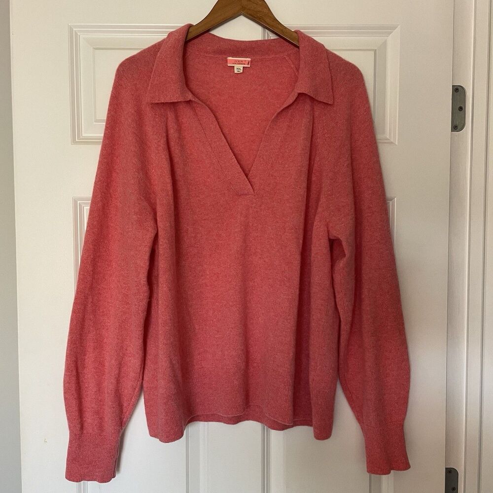 J. Crew 100% Cashmere Collared Knit Sweater Peachy Pink Women's Size XL